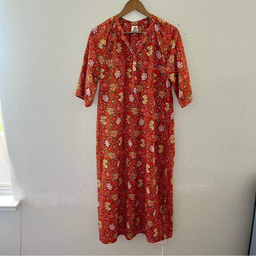 Vibrant Orange Floral Midi Dress - Picture 2 of 14